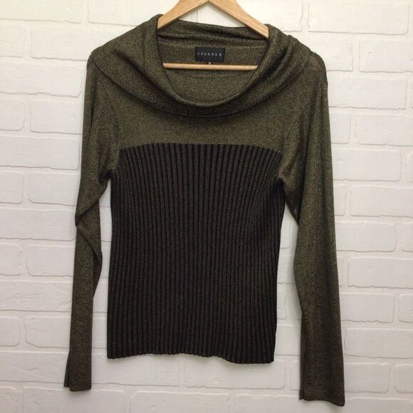 SPANNER sweater knit black color bloc metallic gold cowl neck long sleeve medium - Picture 10 of 10